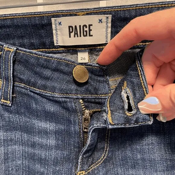 Paige Verdugo Ultra Skinny Jeans Distressed Medium Wash Denim Size 26 Low-rise