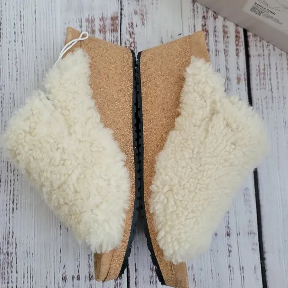 Papillio by Birkenstock Namica Teddy Eggshell Shearling Mules Slides NEW
