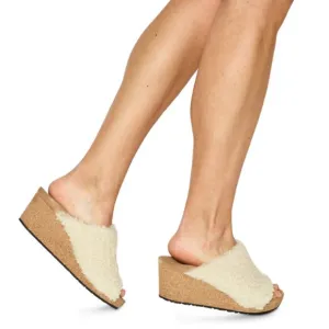 Papillio by Birkenstock Namica Teddy Eggshell Shearling Mules Slides NEW