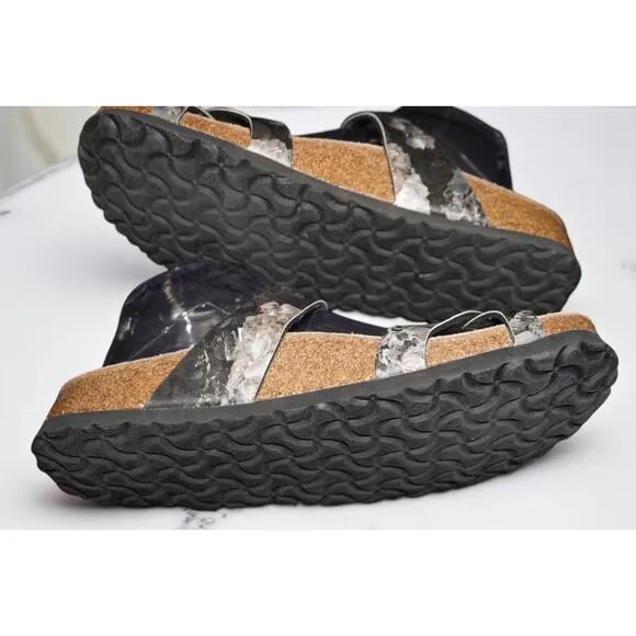 Papillio by Birkenstock Women’s Sandals Size 38 | Black Marble Strappy Cork Foot