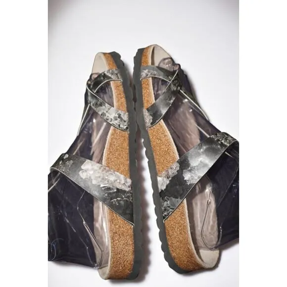 Papillio by Birkenstock Women’s Sandals Size 38 | Black Marble Strappy Cork Foot