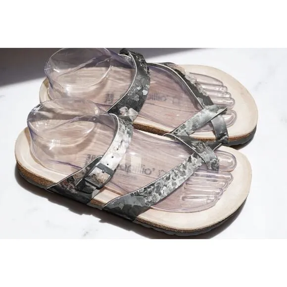 Papillio by Birkenstock Women’s Sandals Size 38 | Black Marble Strappy Cork Foot