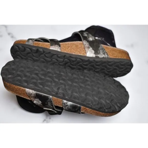 Papillio by Birkenstock Women’s Sandals Size 38 | Black Marble Strappy Cork Foot