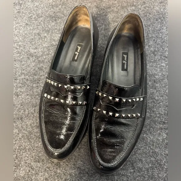 Paul Green Loafers Womens 10-10.5 Black Sofia Patent Leather Studded City Preppy