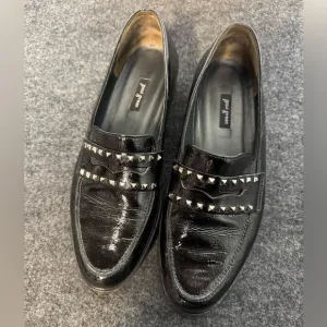 Paul Green Loafers Womens 10-10.5 Black Sofia Patent Leather Studded City Preppy