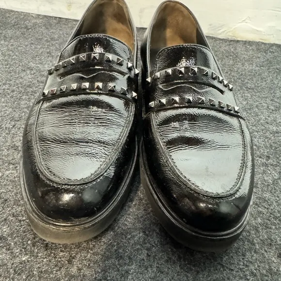 Paul Green Loafers Womens 10-10.5 Black Sofia Patent Leather Studded City Preppy