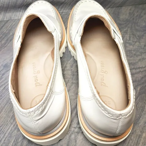 PAUL GREEN Super Soft Justine Leather Penny Loafers Women's White 8.5 M Lug Sole