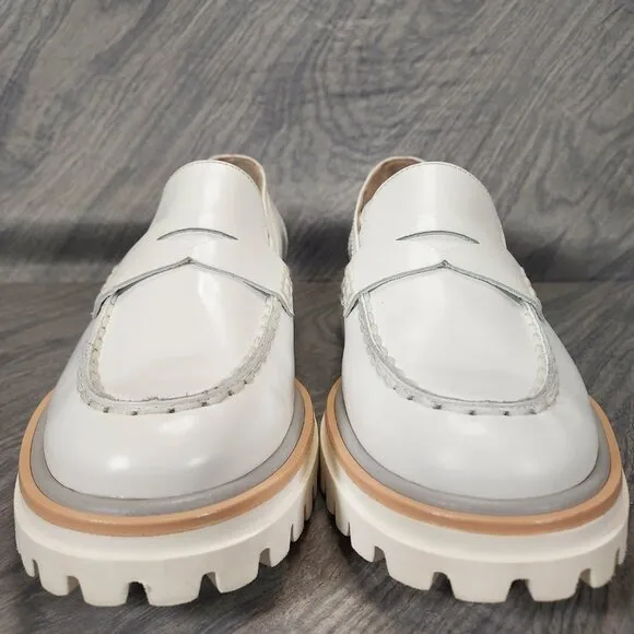 PAUL GREEN Super Soft Justine Leather Penny Loafers Women's White 8.5 M Lug Sole