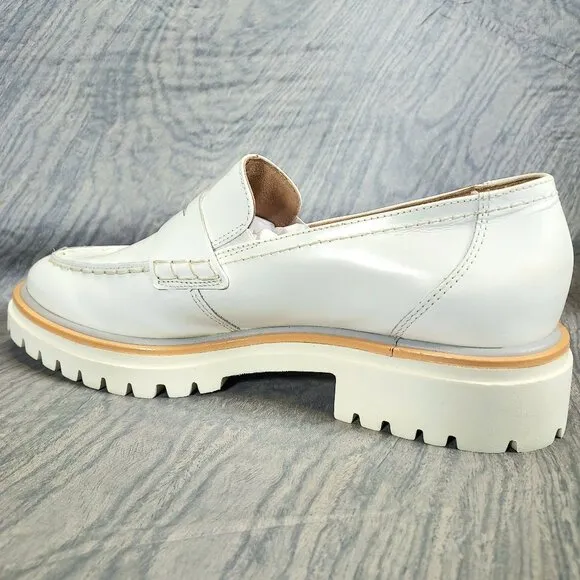 PAUL GREEN Super Soft Justine Leather Penny Loafers Women's White 8.5 M Lug Sole