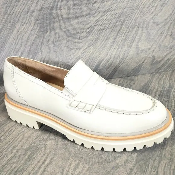 PAUL GREEN Super Soft Justine Leather Penny Loafers Women's White 8.5 M Lug Sole