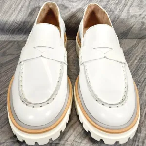 PAUL GREEN Super Soft Justine Leather Penny Loafers Women's White 8.5 M Lug Sole