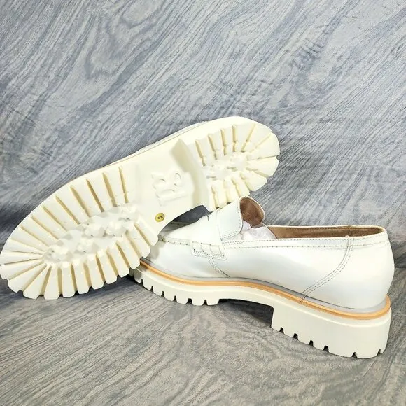 PAUL GREEN Super Soft Justine Leather Penny Loafers Women's White 8.5 M Lug Sole