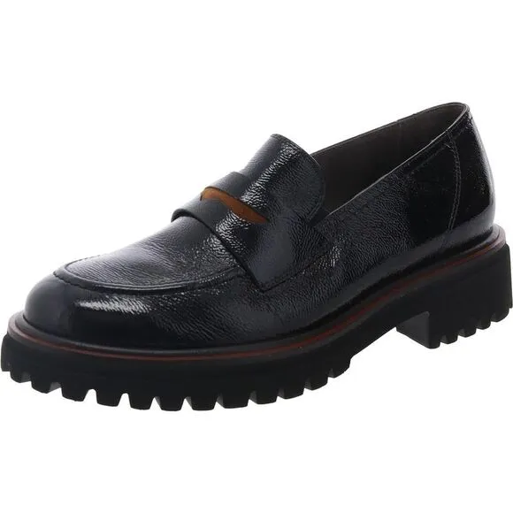 Paul Green Womens WELLESLEY Black Lugged Sole Patent Leather Loafers NWOB