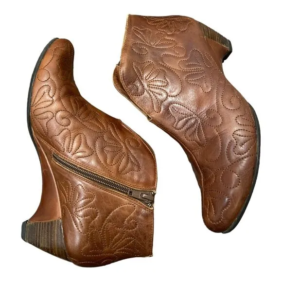 Pikolinos Quilted Leather Cuero Floral Ginebra Zip Wedges Ankle Boots 7.5
