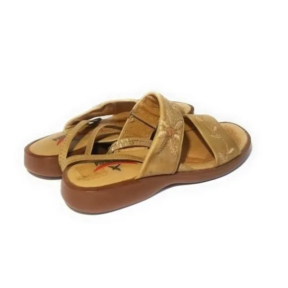 PIKOLINOS Tan Leather Embroidered Sandals Size 9.5