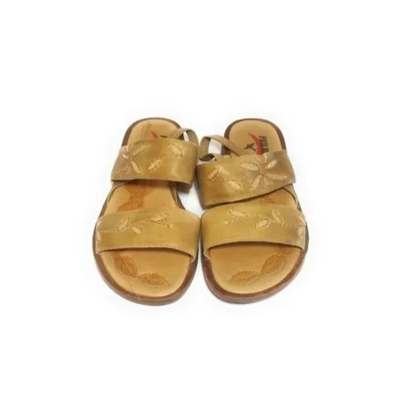 PIKOLINOS Tan Leather Embroidered Sandals Size 9.5