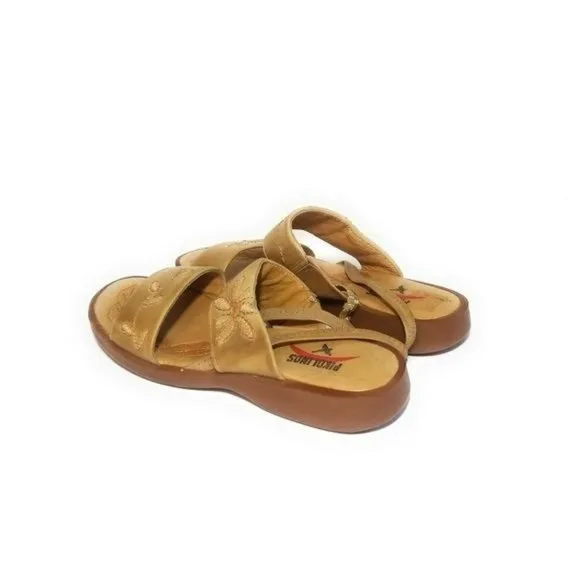 PIKOLINOS Tan Leather Embroidered Sandals Size 9.5