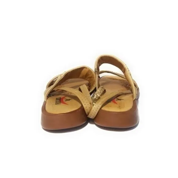 PIKOLINOS Tan Leather Embroidered Sandals Size 9.5