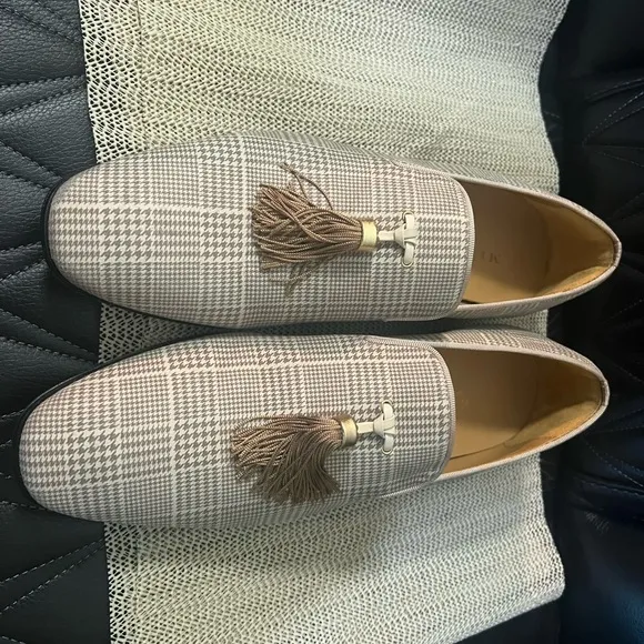 Plaid Tassel Loafers - brown/tan