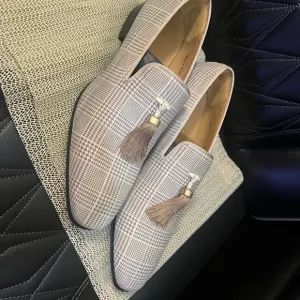 Plaid Tassel Loafers - brown/tan