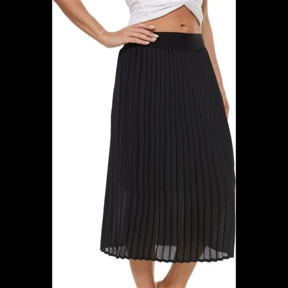 Pleated Midi Skirt,High Waist Swing Boho Pleated Elastic A-line Long Skirts