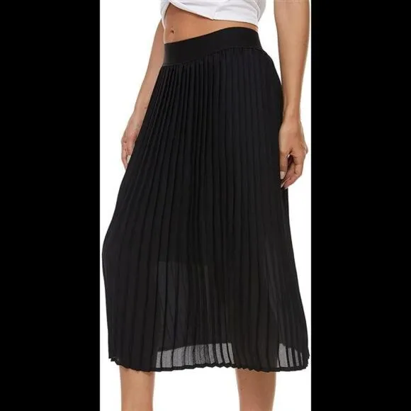Pleated Midi Skirt,High Waist Swing Boho Pleated Elastic A-line Long Skirts