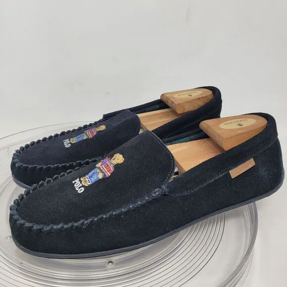 Polo Ralph Lauren Brenan Bear Genuine Suede Loafer Slipper Black Men’s Size 10
