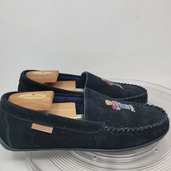 Polo Ralph Lauren Brenan Bear Genuine Suede Loafer Slipper Black Men’s Size 10