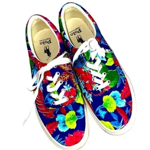 Polo Ralph Lauren Keaton White Pony &amp; Floral Canvas Sneakers Tropical Print