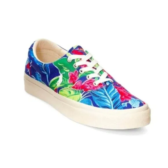 Polo Ralph Lauren Keaton White Pony &amp; Floral Canvas Sneakers Tropical Print