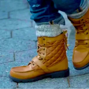 POLO RALPH LAUREN Kids Leather Lace Up Ankle Boots Sz 2 Ranger Hi II Tan Quilted