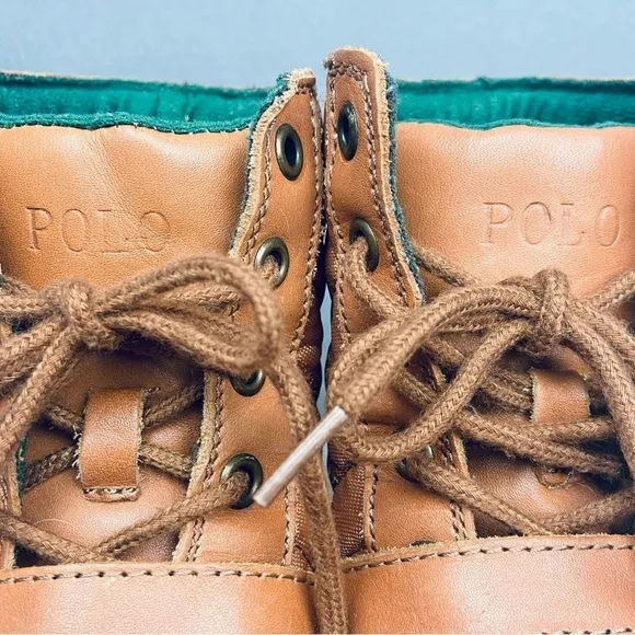 POLO RALPH LAUREN Kids Leather Lace Up Ankle Boots Sz 2 Ranger Hi II Tan Quilted