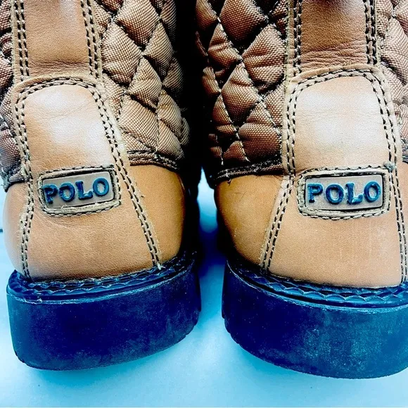 POLO RALPH LAUREN Kids Leather Lace Up Ankle Boots Sz 2 Ranger Hi II Tan Quilted