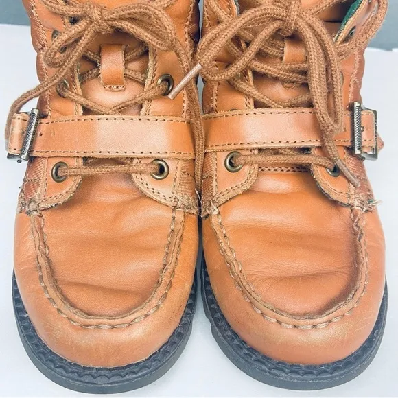 POLO RALPH LAUREN Kids Leather Lace Up Ankle Boots Sz 2 Ranger Hi II Tan Quilted
