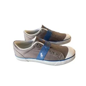 Polo Ralph Lauren Mens Casual Sneakers Size 11D Gray &amp; Blue Canvas Fabric Upper