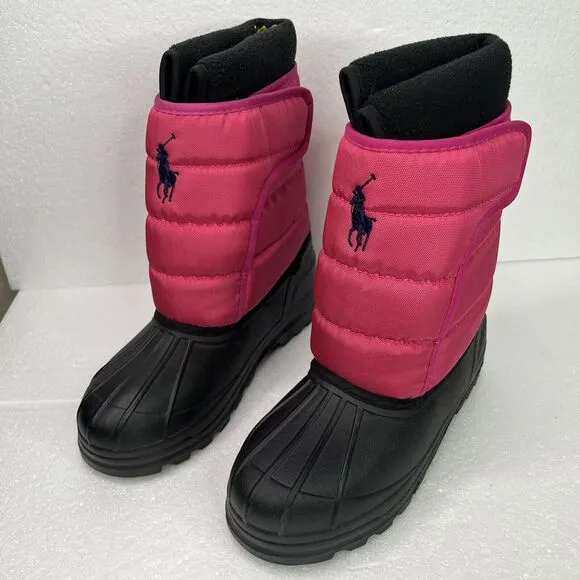 POLO RALPH LAUREN VANCOUVER BIG PONY EZ SNOW BOOTS RASPBERRY/BLACK KIDS SIZE 4❄️