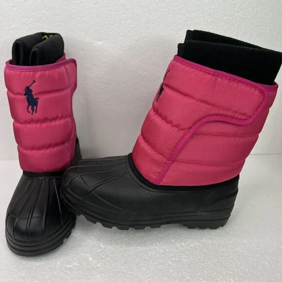POLO RALPH LAUREN VANCOUVER BIG PONY EZ SNOW BOOTS RASPBERRY/BLACK KIDS SIZE 4❄️