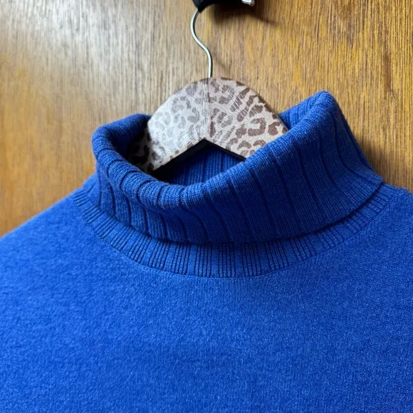 Pomander Place Viviane Shimmer 3/4 Sleeve Turtleneck Mini Dress Blue Small S