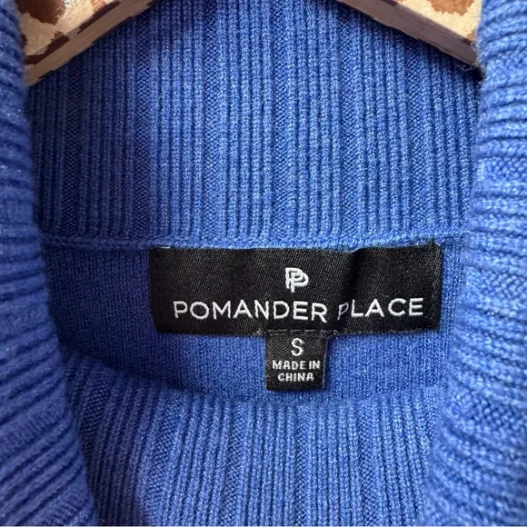 Pomander Place Viviane Shimmer 3/4 Sleeve Turtleneck Mini Dress Blue Small S