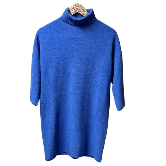 Pomander Place Viviane Shimmer 3/4 Sleeve Turtleneck Mini Dress Blue Small S