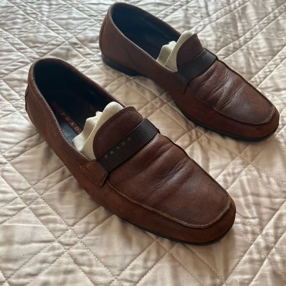 Prada brown leather loafers