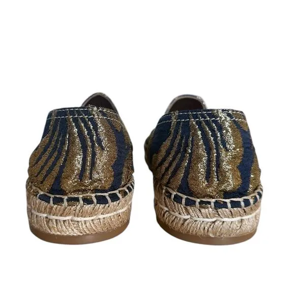 Prada Jacquard Floral Blue and Gold Espardille Flats 40