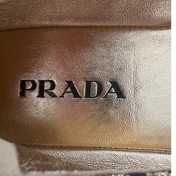 Prada Jacquard Floral Blue and Gold Espardille Flats 40