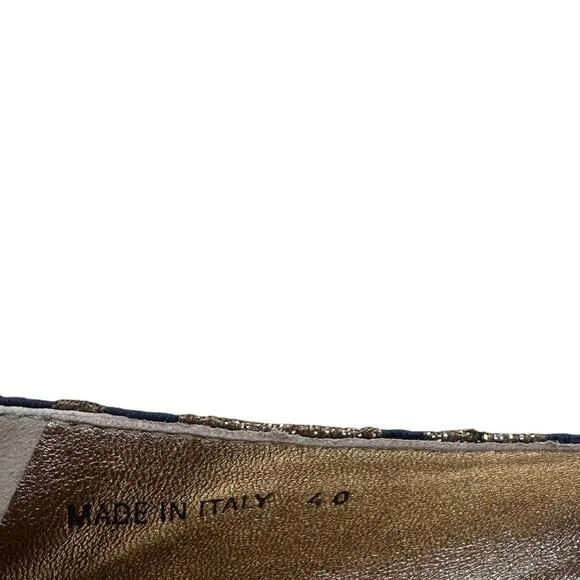 Prada Jacquard Floral Blue and Gold Espardille Flats 40