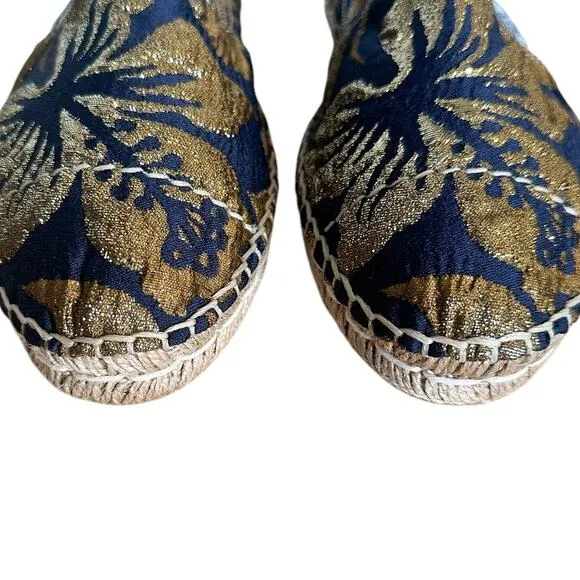 Prada Jacquard Floral Blue and Gold Espardille Flats 40
