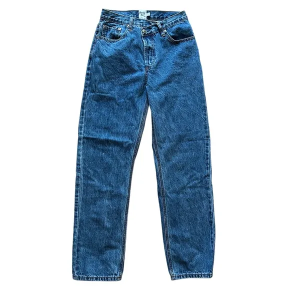 Princess Polly Holly Asymmetric Straight Leg Mid Wash Cotton Denim Jeans Size 2