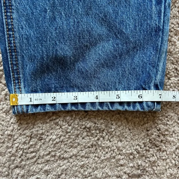 Princess Polly Holly Asymmetric Straight Leg Mid Wash Cotton Denim Jeans Size 2