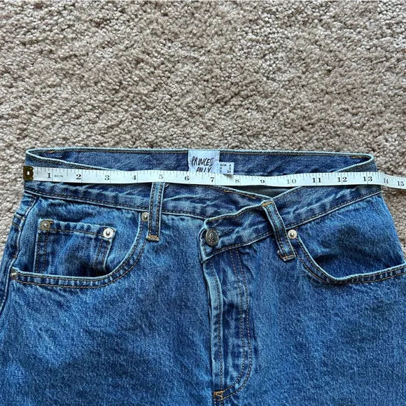 Princess Polly Holly Asymmetric Straight Leg Mid Wash Cotton Denim Jeans Size 2