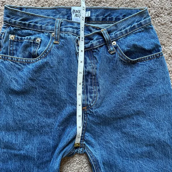 Princess Polly Holly Asymmetric Straight Leg Mid Wash Cotton Denim Jeans Size 2