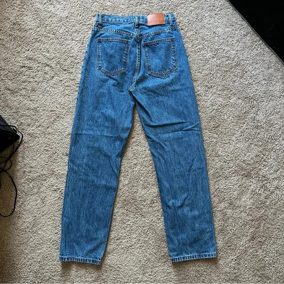 Princess Polly Holly Asymmetric Straight Leg Mid Wash Cotton Denim Jeans Size 2